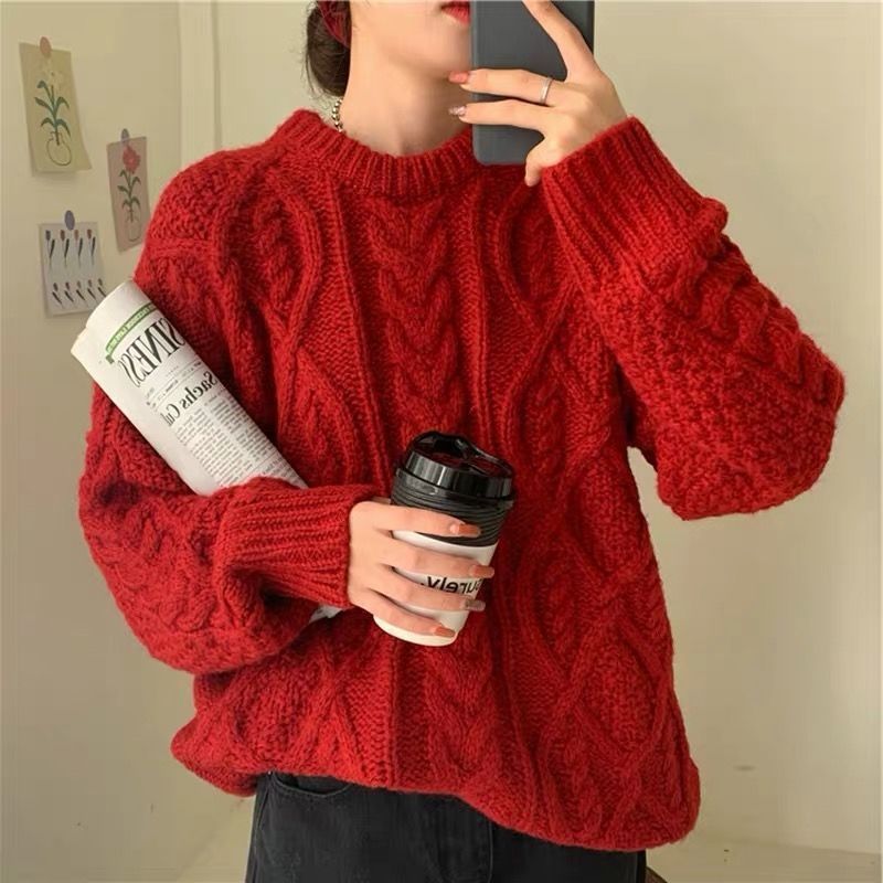 Retro Red Twist Knit Sweater