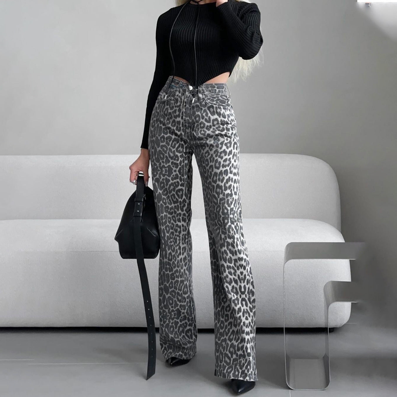 Leopard Print Slim Fit Jeans