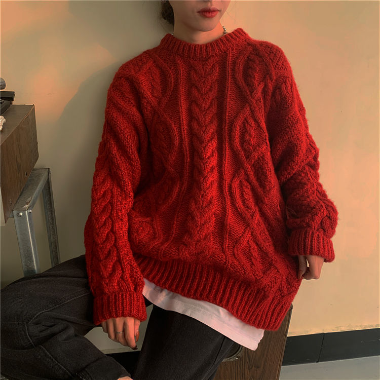 Retro Red Twist Knit Sweater