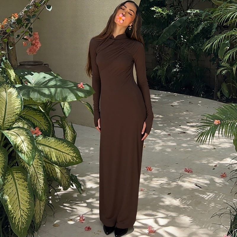 Elegant Long-Sleeve Back-Slit Bodycon Dress