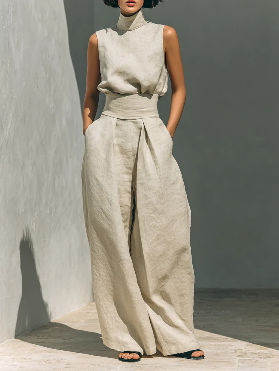 Cotton‑Linen Sleeveless Pants Suit