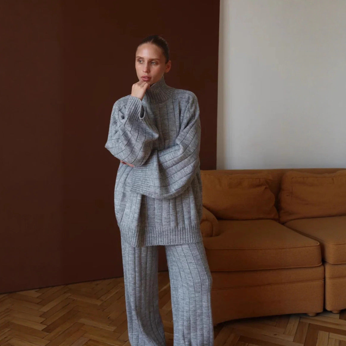 Elegant Ribbed Knit Two-Piece Set