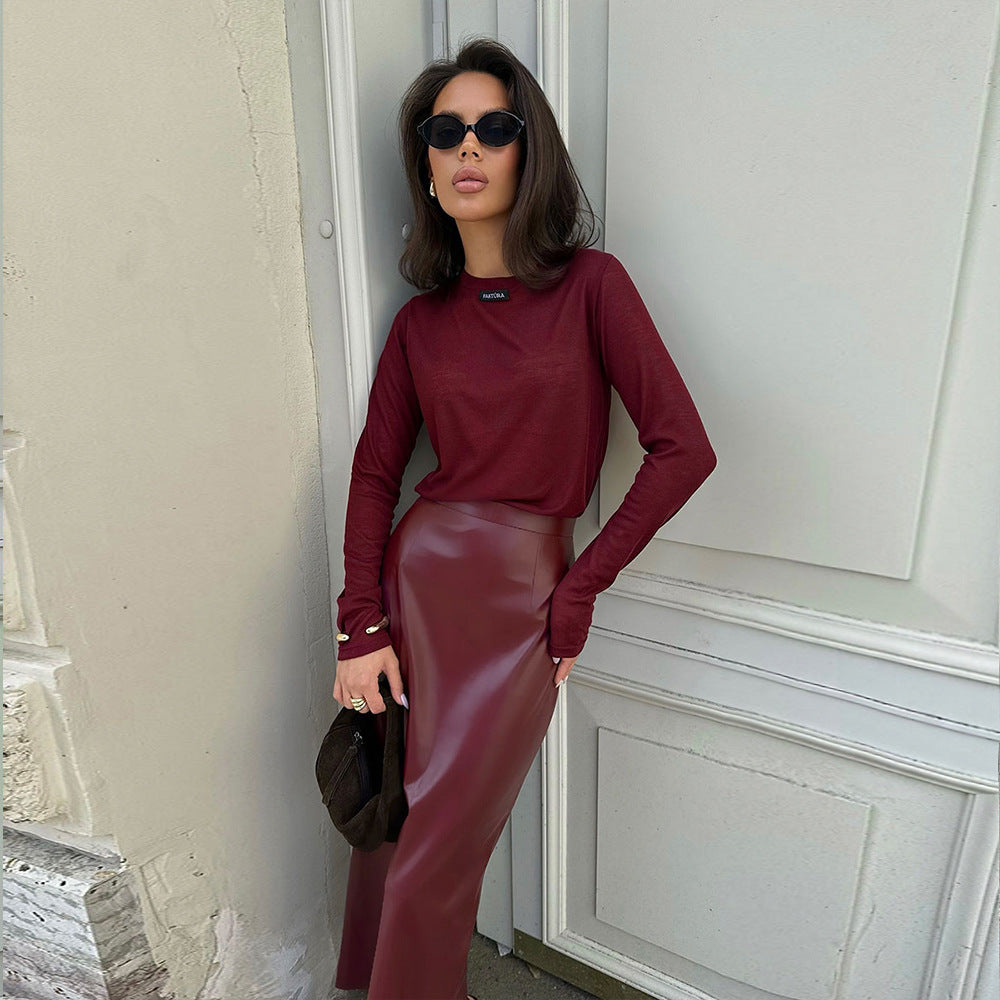 Elegant Red Slit Midi Skirt