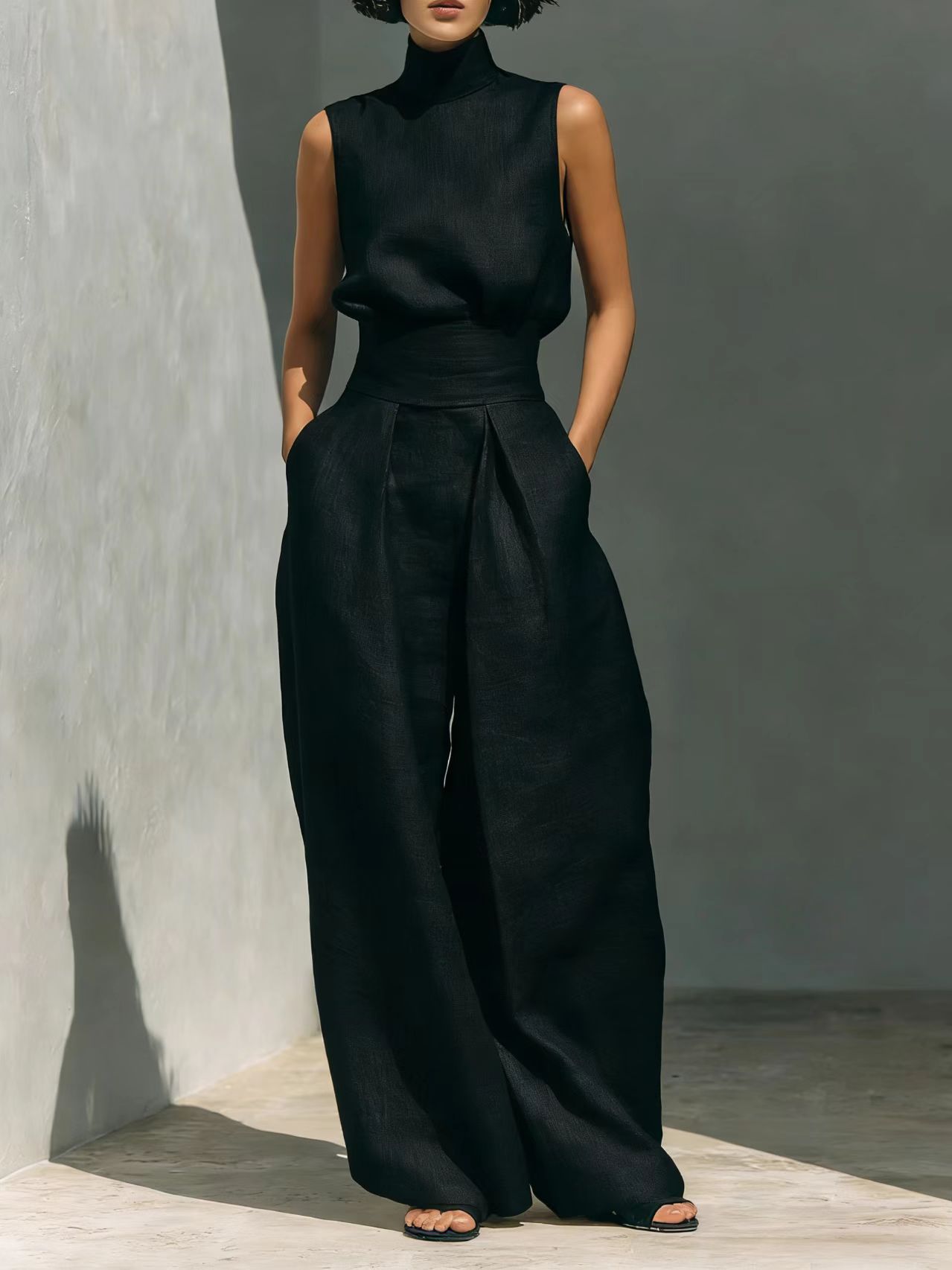 Cotton‑Linen Sleeveless Pants Suit