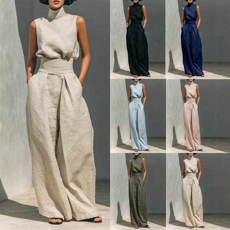 Cotton‑Linen Sleeveless Pants Suit