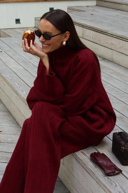 Elegant Ribbed Knit Two-Piece Set