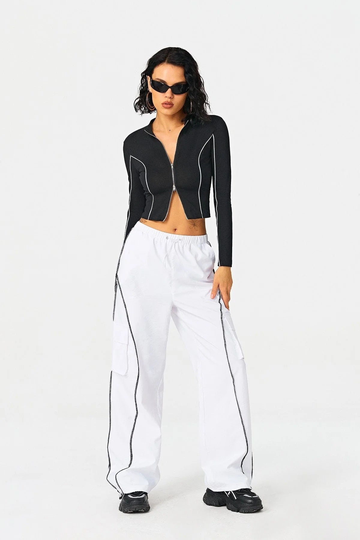 Contrast Trim High-Neck Knit Top