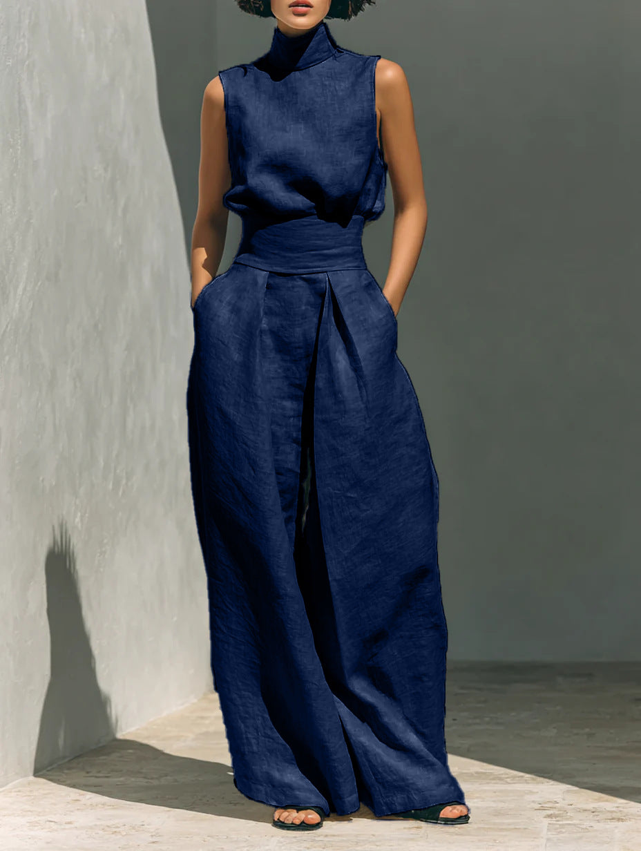 Cotton‑Linen Sleeveless Pants Suit