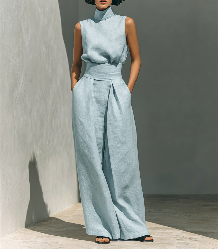 Cotton‑Linen Sleeveless Pants Suit