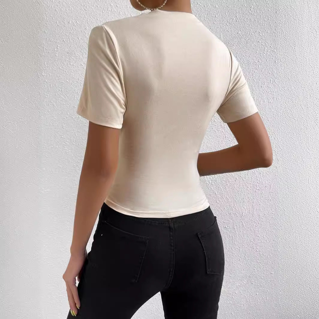 Slim-Fit Pleated Mock Neck Top