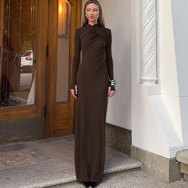 Elegant Long-Sleeve Back-Slit Bodycon Dress