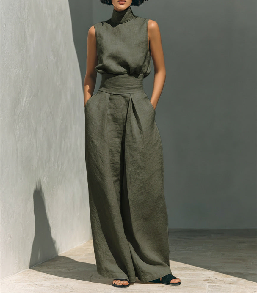 Cotton‑Linen Sleeveless Pants Suit