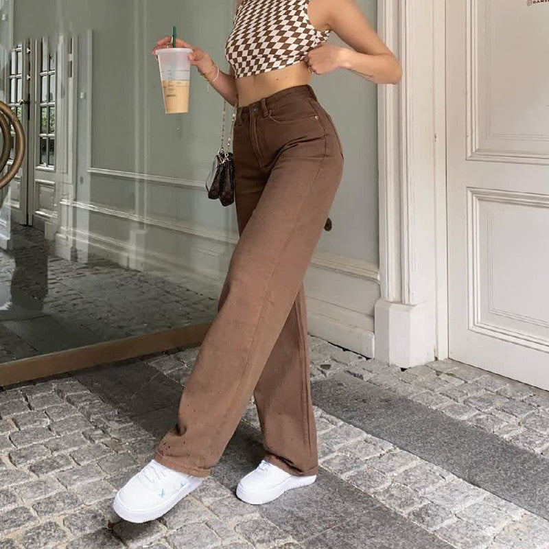 Retro Brown High-Waist Jeans