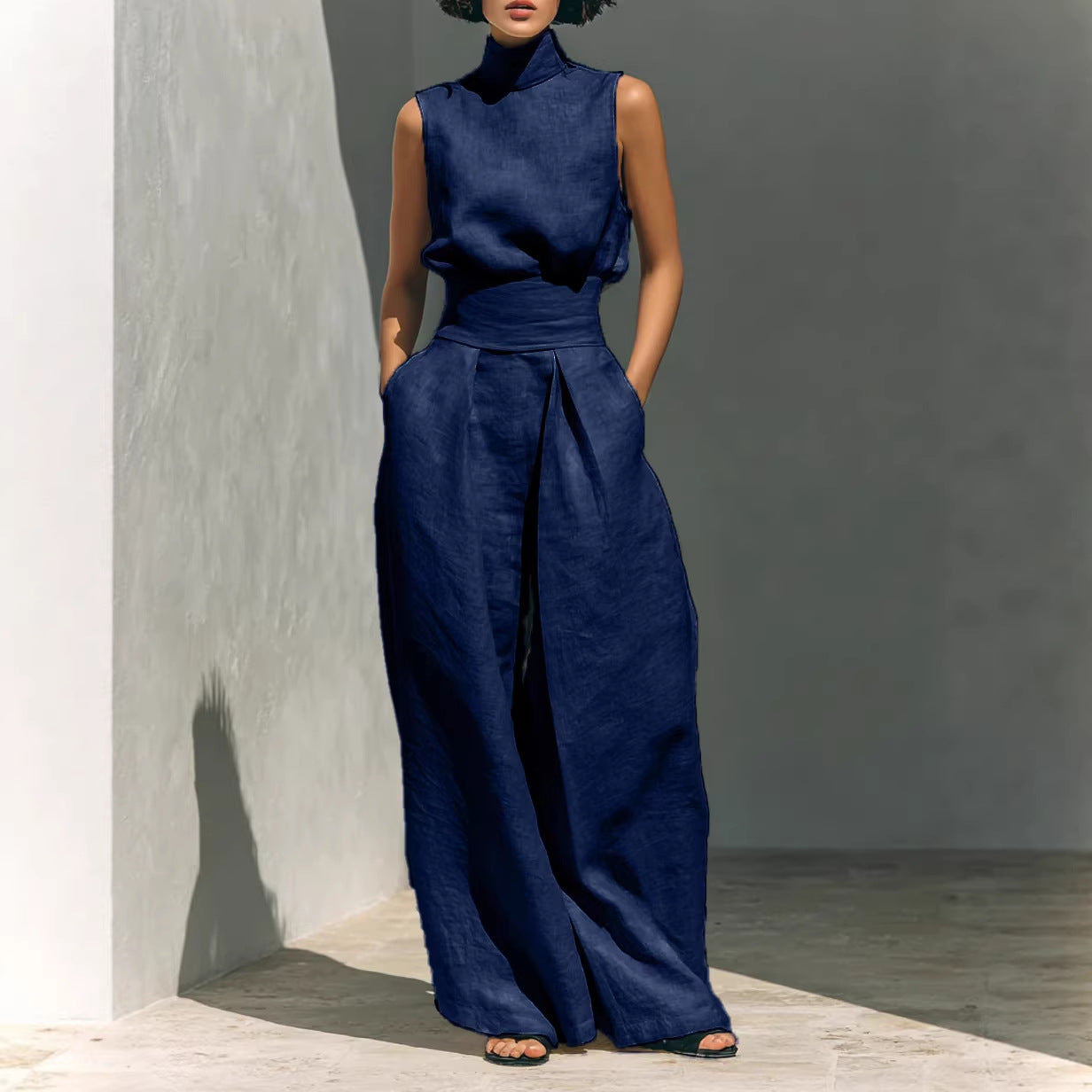Cotton‑Linen Sleeveless Pants Suit