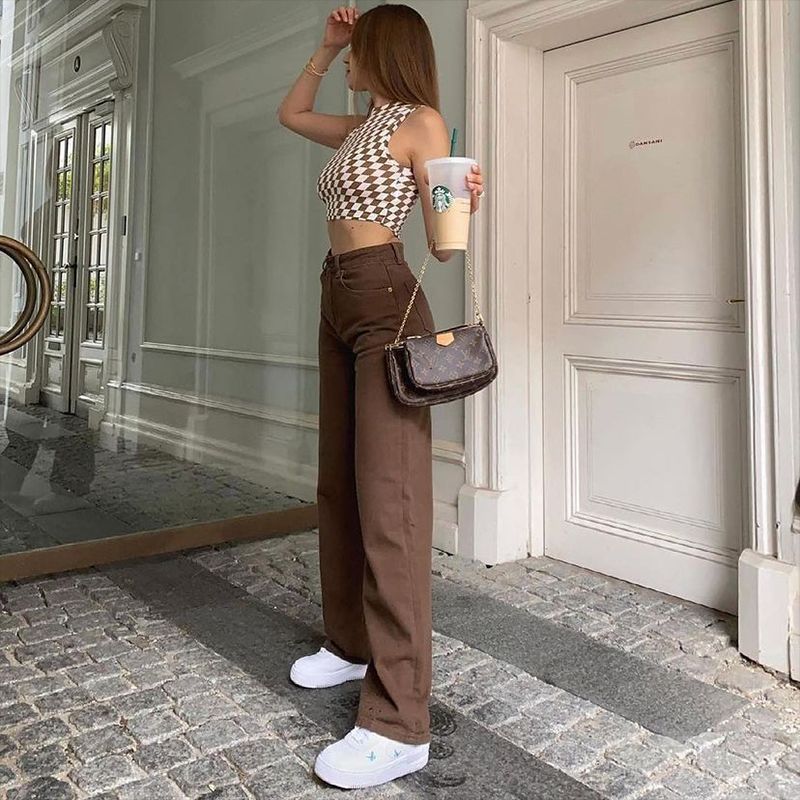 Retro Brown High-Waist Jeans