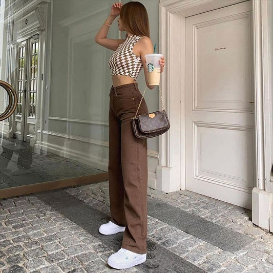 Retro Brown High-Waist Jeans