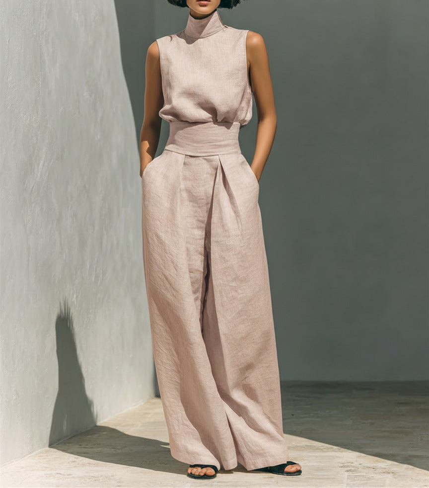 Cotton‑Linen Sleeveless Pants Suit