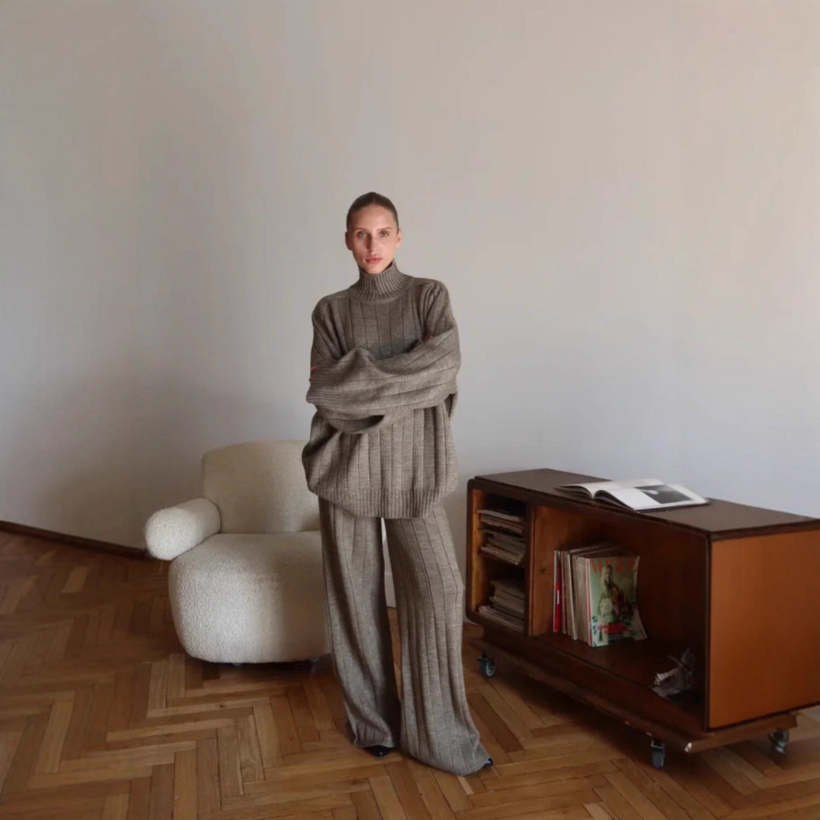 Elegant Ribbed Knit Two-Piece Set